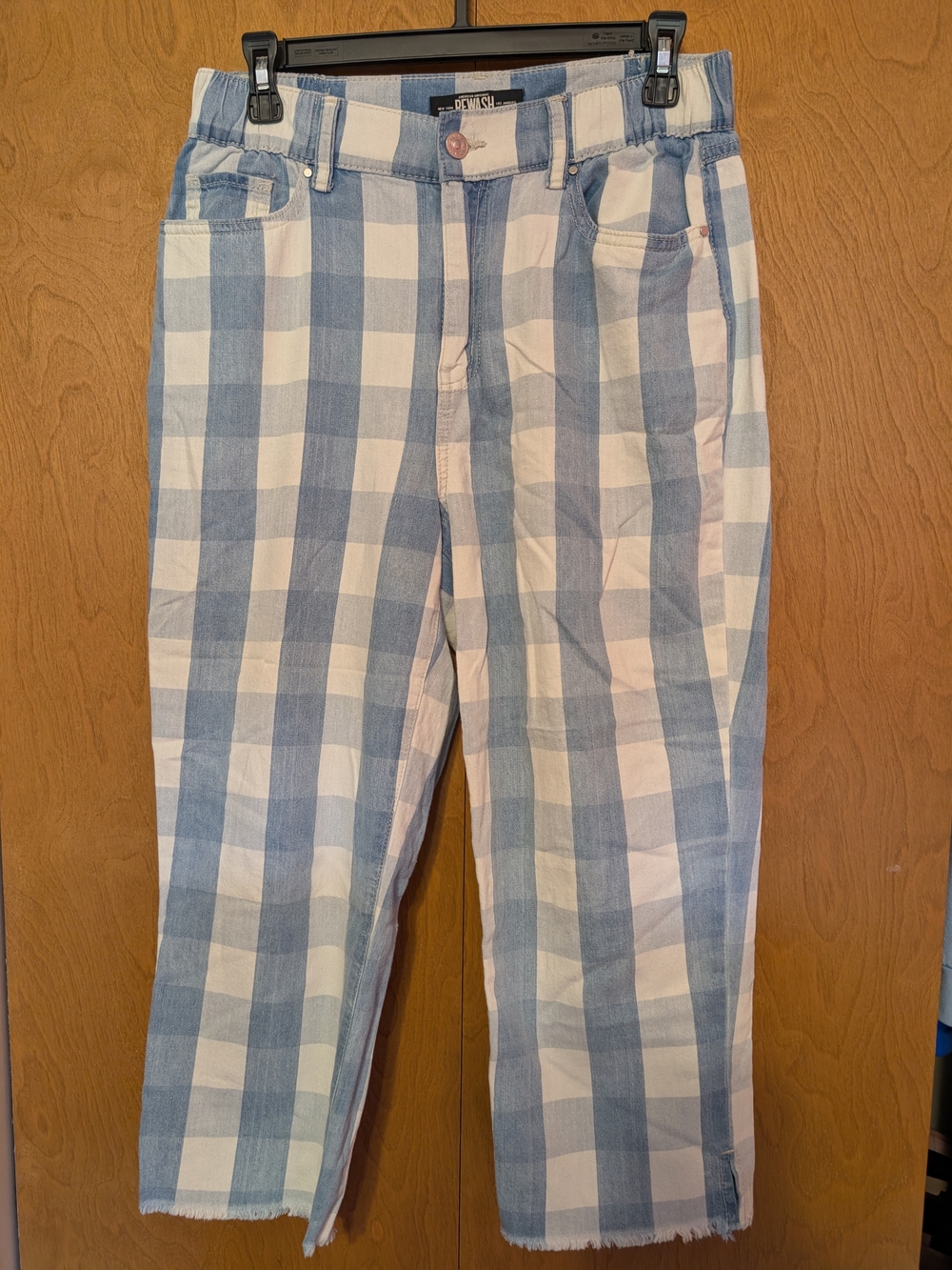 Rewash Blue & White Gingham Checkered Capri Pants Size 7 / 28 Raw Hem Womens